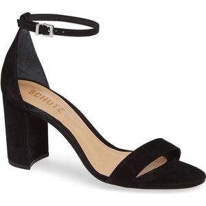 Schutz Black Suede Block Heel Sandals